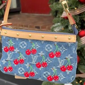 🍒NEW RARE🍒 Louis Vuitton Denim Cherry Pochette - Full Set